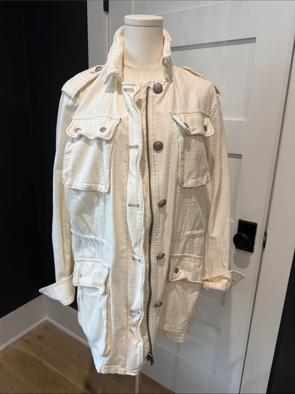 Free People Women’s Cream Utility Field Jacket - Lightweight Casual Coat NWOT